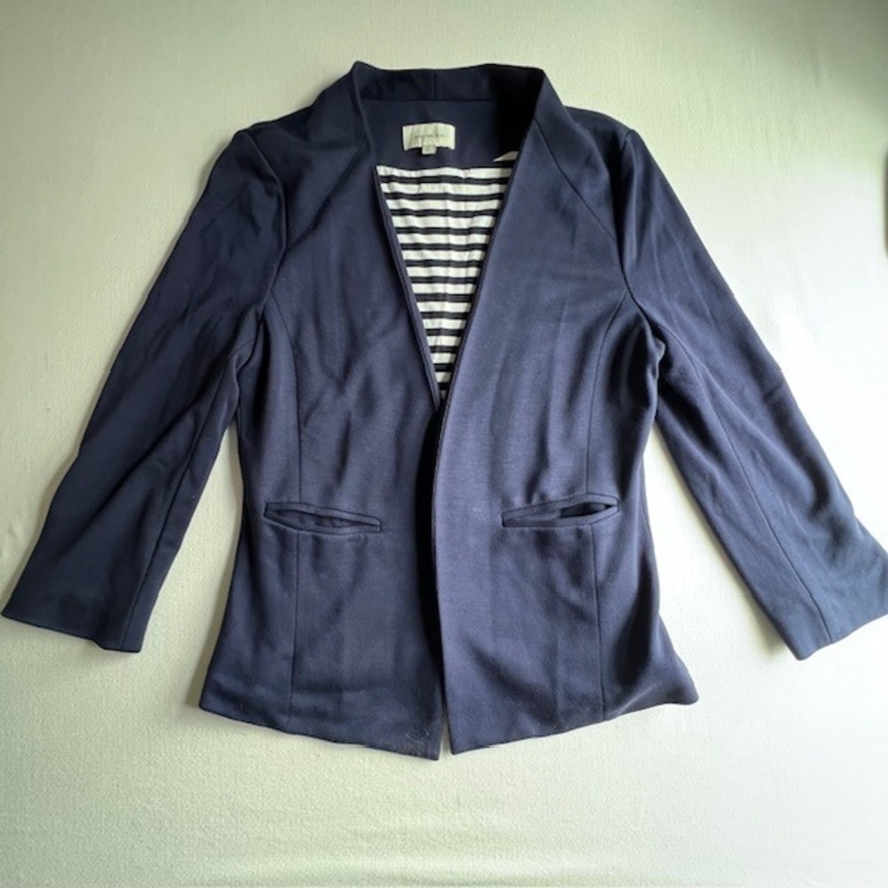 Skies Are Blue Blazer Women Medium Navy Blue Open Front Jersey Knit 21845